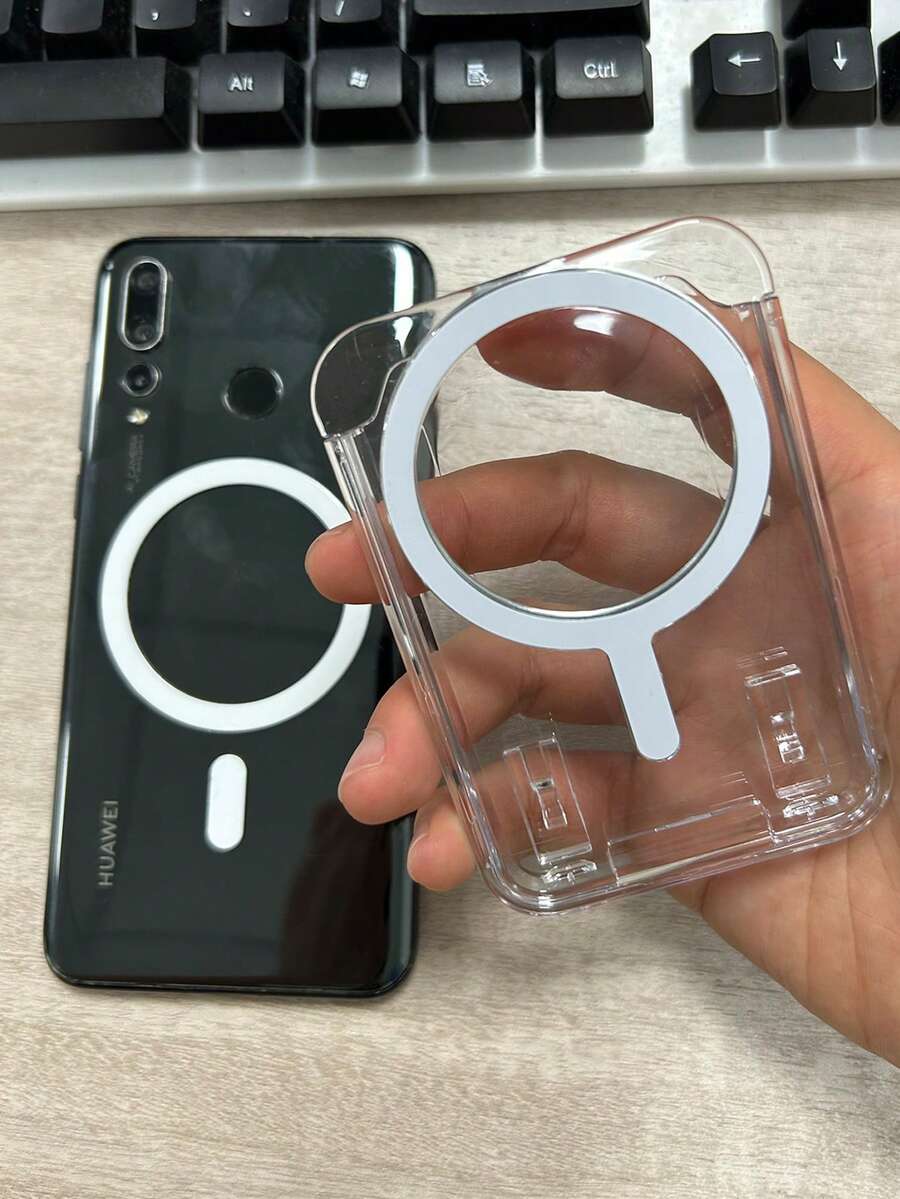 1个MagSafe透明亚克力钱包式照片卡套，兼容 17 Air、13、12、11、14、15、16 Pro Max Plus，带磁吸保护盖 - 無色 - 查看 1