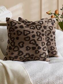1pc/2pcs Valentine's Day Heart Embossed Decorative Pillow Cover (Pillow Insert Not Included), Reversible Dutch Linen Fabric, Square Cushion Cover, Holiday Home Decor Pillow, Soft Velvet Fabric, Modern Decor For Sofa, Bedroom, Dorm - Brown - View 3