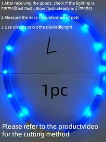 1个/2个装LED可充电发光PVC宠物项圈，3种照明模式，夜间可见，保障宠物安全，适合小型至大型犬猫，节日氛围项圈。项圈长度可根据需要修剪。本产品并非通用尺寸，请在购买前确认产品尺寸是否合适，并根据宠物的体重调整尺寸，以免使用过程中损坏产品。