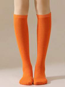 1 Pair Solid Color Knee-High Socks For Teenage Girls, Dance Performance Socks, Polyester Knit Fabric, Simple Versatile Comfortable Casual Socks, Suitable For 9-16 Years Old All Year Round - Multicolor - View 10