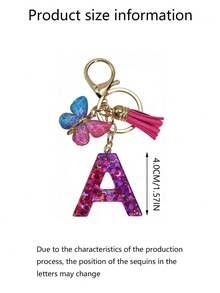 1pc English Letter Keychain, Charm Keyring With Butterfly Tassel Pendant - Contrast Sequins - View 6