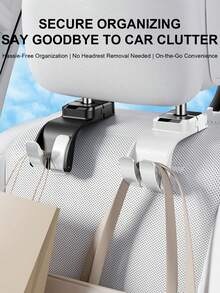 2个装汽车头枕挂钩，黑白两色，耐用ABS材质，后座储物整理器，旅行必备 - 彩色 - 查看 1