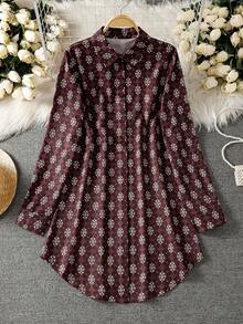 Women's Long Sleeve All-Over Print Casual Arabic Style Top - Multicolor - View 1