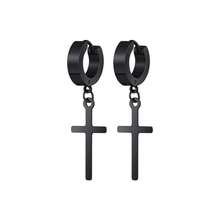 Brinco Argola Cruz Prata / Preto - Aço Inoxidável Masculino e Feminino - Preto - Visão 1