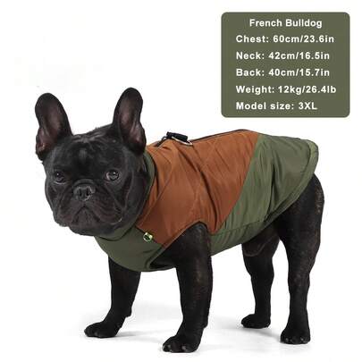 Modern vinterfodrad varm hundvästjacka, varm hundvästjacka med dragkedja och dubbelt D-ringkoppel, vattentät vindtät jacka, lämplig för medelstora eller stora hundar