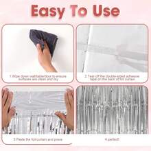 4pcs/Set Metallic Foil Curtain Backdrop, Silver Metallic Fringe Curtain, Suitable For Birthday, Wedding, Engagement, Nursery Decor, Baby Shower, Bachelorette Party, Christmas, Holiday Party Decor, Mother's Day, Graduation, Birthday, Bachelorette Party, Bachelor Party, Party Decor - Silver - View 5