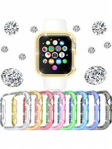 8pcs Set Rhinestone Fashionable & Protective Hollow Semi-Transparent PC Watch Case, Compatible With Apple Watch 38/40/41/42/44/45/46mm, Compatible With Apple Watch Series SE/11/10/9/8/7/6/5/4/3/2/1, Smart Watch Case Accessories - Multicolor - View 11