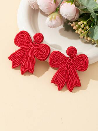 ต่างหูโบว์ไข่มุกแฮนด์เมด 1 คู่ เครื่องประดับแฟชั่นสำหรับผู้หญิง