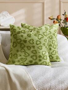 1个/2个情人节爱心压纹装饰枕套（不含枕芯），双面荷兰亚麻布面料，方形抱枕套，节日家居装饰枕，柔软天鹅绒面料，现代风格，适用于沙发、卧室、宿舍 - 嫩芽綠色 - 查看 3