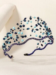 1 件女士时尚简约百搭水晶串珠发带，适合婚礼、典礼、节日等场合头带发带发箍 - 銀色 - 查看 9