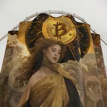 Bitcoin Inspired Goddess Shower Curtain, Black Gold Crypto Angel Bathroom Decor, Baroque Digital Currency Art For Crypto Lovers Printed USA - Nhiều màu - Xem 3