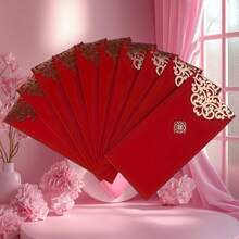 10 Pcs Red Money Envelopes - The Perfect Choice For Christmas, Chinese New Year And Special Occasions. The Ideal Packaging For Cash And Auspicious Money Gifts, Christmas Gift Packs. Spring Festival Red Envelopes - 酒紅色 - 查看 3