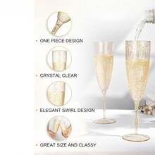 PUREDOVE 2/6/12pcs Plastic Champagne Flutes - Gold Glitter Champagne Glasses Reusable - Perfect For Thanksgiving, Weddings, Birthday, Bridal Showers - 金色 - 查看 5
