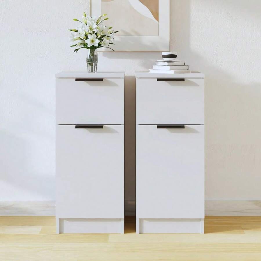 Larryhot Credenze 2 pz Bianche 30x30x70 cm in Legno Multistrato,Robusto e durevole, facile da montare, la scelta ideale per l'arredamento della casa - Bianco - Visualizzare 1