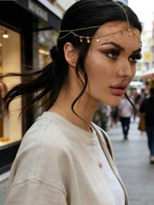 1Pc Ladies' Luxurious Bridal Head Chain, Elegant Bohemian Gold Headpiece For Wedding Tiaras Headpieces Jewelry, Perfect Accessory For Bridal Shower Engagement Photoshoot Wedding Ceremony Reception, Ideal For Prom Night Evening Gowns Formal Events Pageant Celebrations - Vàng - Xem 7