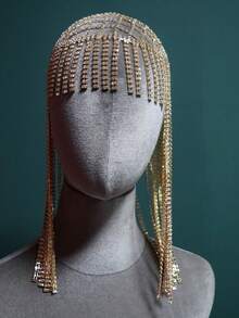 1 peça de luxuoso acessório de cabelo com franjas longas, tiara de corrente de cabelo com strass, tiara brilhante para noivas, acessório de cabelo feminino com cristais vazados, decoração elegante para festas, ótimo presente para amigas e mães.
