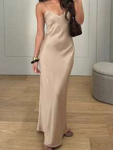 Đầm không tay gợi cảm, chất liệu satin mềm mại, thời trang dành cho nữ, thích hợp cho các bữa tiệc mùa hè. - Rượu sâm banh - Xem 4