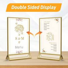 Smarpau Gold Acrylic Sign Holder 5x7 Double-Sided Display Stand Clear Picture Frames/Flyer Holder/Menu Holder/Table Number For Wedding Home Offices 16Pcs - Vàng - Xem 3