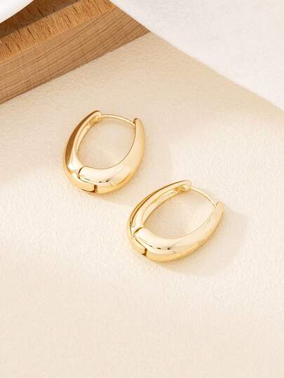 1 Pair Minimalist Metal Hoop Earrings, Fashionable Versatile Elegant Jewelry Suitable For Women's Daily Wear