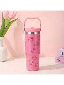 Sanrio 1pc, 30oz Stainless Steel Vacuum Insulated Glass Tumbler With Lid And Straw, Hot Water Bottle, Hot Coffee , Water Bottle For Summer, 30oz Reusable Double Wall Vacuum Insulated Stainless Steel Water Bottle With Handle, Essential For Outdoor Activities, Camping, Hiking, Travel, Christmas Gift, Birthday Gift