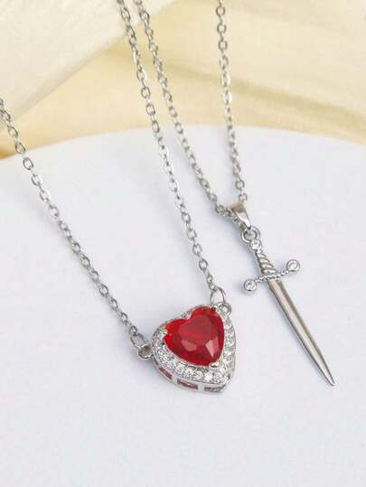 1 Set Stainless Steel Heart Pendant Necklace, Fashionable Jewelry Set, Versatile Minimalist Design, Gift Accessory