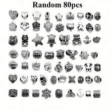 30/200pcs Fashion Metal Beads Set, Suitable For DIY Jewelry - Multi-Functional Large Hole Design, Applicable For Necklaces, Bracelets, Keychains And Phone Charms - Zinc Alloy, With Classic Patterns - Silver - View 22