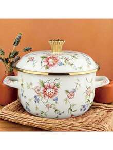 1个搪瓷陶瓷锅，双耳汤锅，带盖炖锅，不粘锅，适用于燃气灶和电磁炉，加厚搪瓷陶瓷汤锅，双耳搪瓷陶瓷锅，家用锅，烹饪锅，煎锅，面条锅