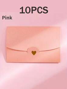 10个/包迷你贺卡信封，烫金心形设计信封，彩色小信封，珠光信封配金色烫金心形，哑光信封配心形封口，适用于婚礼、订婚、情人节、圣诞节、生日等场合 - 10.5*7CM - 查看 10