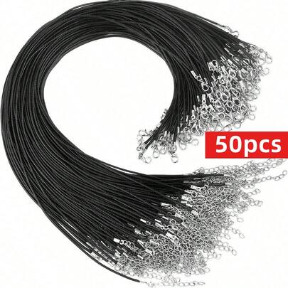 Yiwu Qiyou Accessories Co., LTD 50条45厘米可调节黑色皮革蜡绳编织DIY手工项链吊坠龙虾扣绳饰品链