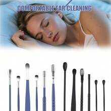 12PS Innovative Spring Ear Wax Cleaner Tool Set Ear Pick Ear Wax Removal Kit - Black+Blue - View 9