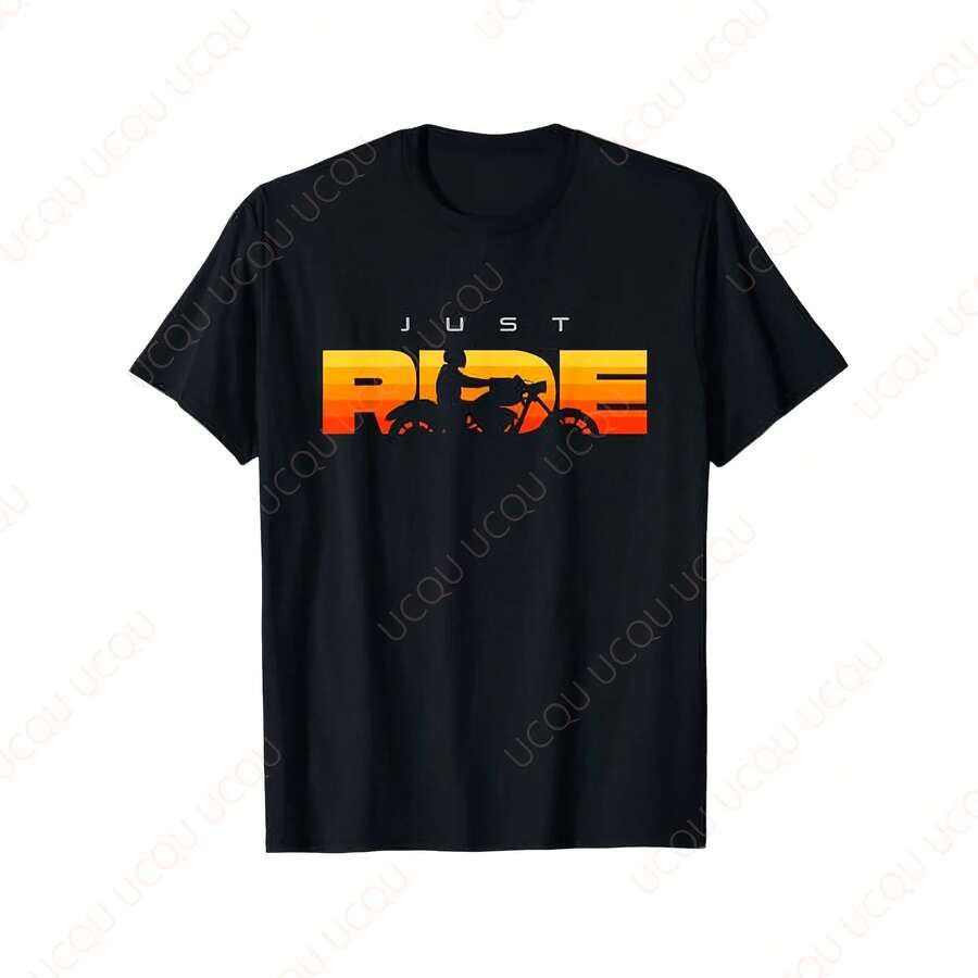 Camiseta de motociclista Just Ride, estilo retro, equipo para exteriores, unisex, de verano, ideal como regalo - Negro - Ver 1