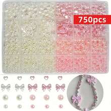 Yiwu Qiyou Accessories Co., LTD 750颗白色心形蝴蝶结亚克力珠，尺寸6-20mm，适用于DIY珠宝手链、手机吊坠和工艺装饰 - 粉色 - 查看 11