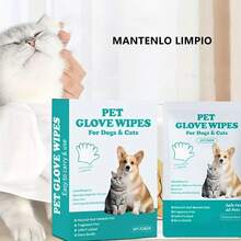 6 toallitas por paquete Toallitas Pet Glove + Toallitas limpiadoras universales para gatos y perros Sin fragancia, hipoalergénicas / Material de doble cara Adecuadas para la limpieza diaria del pelaje / Cuidado durante las salidas / Aseo de mascotas pequeñas Limpian y desodorizan / Acondicionan y suavizan el pelaje No se pegan después de su uso / Seguras si se lamen Cómodo envase individual - Blanco - Ver 2