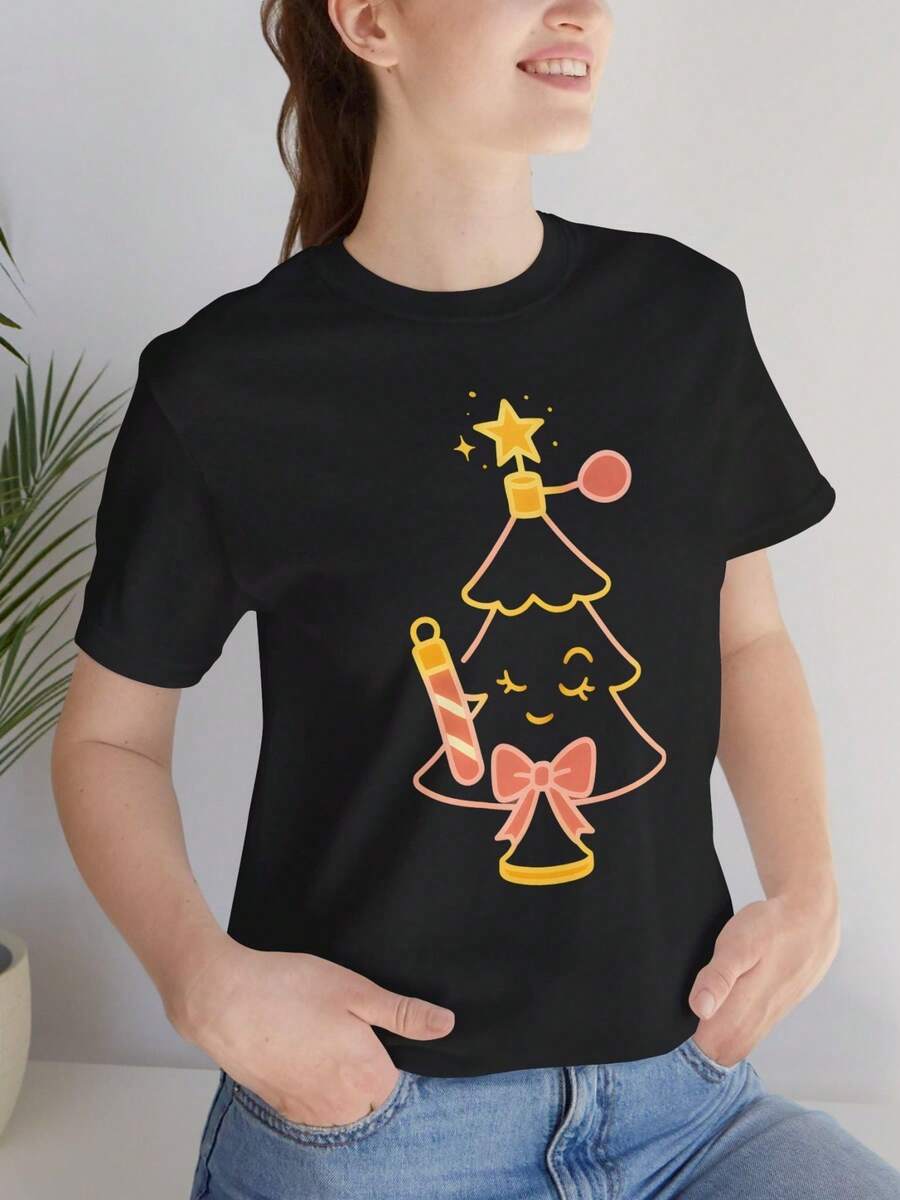 Cute Christmas Tree Shirt Holiday Makeup T Shirt Festive Beauty Tee Lipstick Xmas Tree Shirt Funny Girly Holiday Tee Kaw - màu đen - Xem 1