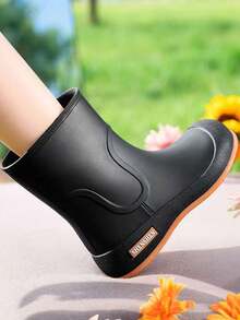 1 Pair Women's Short Rain Boots, Outdoor Work Fashion Shoes, Anti-Slip And Durable Rain Boots - Brown Base Black - View 4
