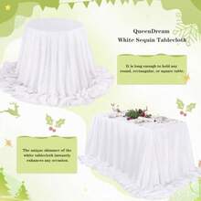 QueenDream 60x102 Inch sequin tablecloth for wedding and party decor-Silver(152.4 x 259.1 cm (Rectangular) Blanco) - Multicolor - Ver 3