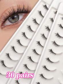 Waloshow 10对自然交叉猫眼假睫毛，拉长外眼角，放大双眼效果，适合日常、节日、度假、派对妆容，专业品质批发