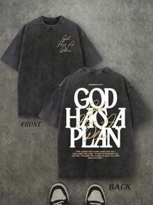God Has A Plan Religious Graphic Tee,Funny,Ble-Sided Washed,Y2k,Streetwear2025 - 黑色 - 查看 13