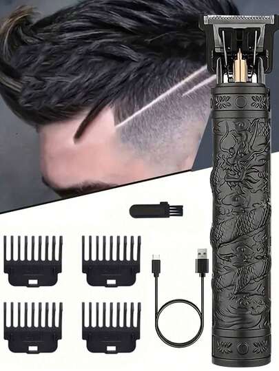 男士四合一无线T9理发器，配备4个导梳（1.5/2/3/4毫米），USB快速充电，强劲马达和不锈钢刀片，静音设计 - 居家理发、修剪胡须和旅行的理想之选 | 送给男友、丈夫、父亲、理发师的完美圣诞礼物，白色