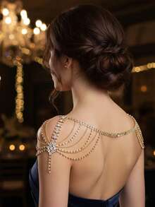 1条时尚多层流苏肩链，独特奢华新娘婚礼水晶身体链 - 彩色 - 查看 1
