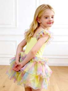 E.DANCE Girls Dresses,Girls Sequin Cute Tutu Princess Dress For Birthday Party For Children Stage Performance, - Màu vàng - Xem 4