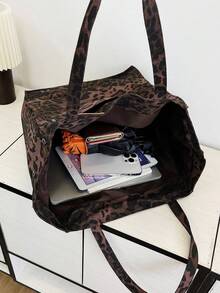 Borsa a mano da donna con stampa leopardata, borsa a tracolla/sotto braccio casual minimalista di grande capacità, borsa da lavoro (stile college) - Multicolore - Visualizzare 6