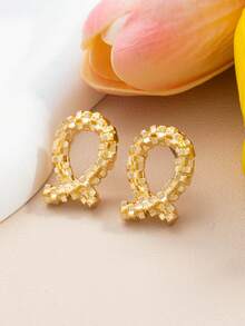 1 Pair Minimalist Versatile Silver Hollow Geometric Earrings, Lightweight Luxury Design Earrings For Women - Gold - View 1