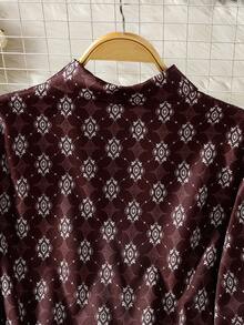 Women's Long Sleeve All-Over Print Casual Arabic Style Top - Multicolor - View 6