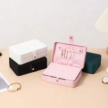 صندوق مجوهرات مخملي متعدد الوظائف ذو طبقتين بمقاس 16*11*5 سم، منظم تخزين المجوهرات مع حامل الأقراط، هدية مثالية لعيد الحب وبداية العام الدراسي - متعدد الألوان - مشاهدة 9