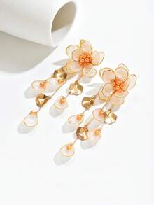 2件套波西米亚风中东花卉手工DIY编织东方宫廷大耳环，包含多款不同颜色和设计的仿珍珠花朵吊坠耳环，适合女性日常佩戴、节日、派对、送礼。注意：由于手工制作，产品在运输过程中可能会略微变形，收到后如有需要请手动调整。