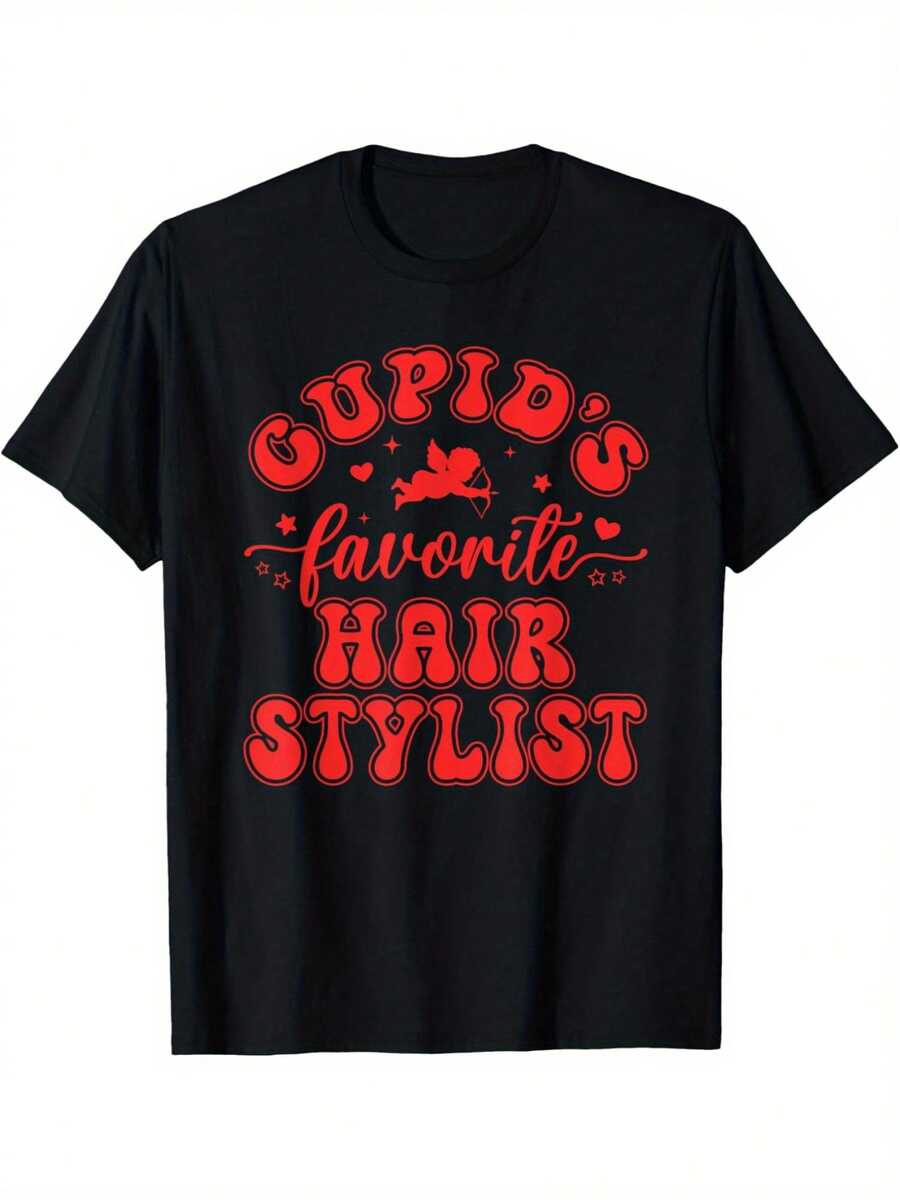 Camiseta impresa de moda retro con citas divertidas del Día de San Valentín del estilista favorito de Cupido. Camiseta de Verano Cómoda y Casual para Hombre. Camiseta de Manga Corta para Hombre para Actividades Diarias. Regalo de Cumpleaños y Regalo de San Valentín - Negro - Ver 1