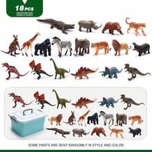 一套 12/18/19/24 个儿童动物恐龙仿真模型，逼真的微型野生动物模型，包括狮子、大象、长颈鹿、老虎、斑马、犀牛、黑猩猩、鳄鱼、猎豹、河马、棕熊，带收纳盒。 - 彩色 - 查看 13