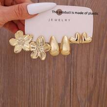 3-9对欧美时尚金色女士耳环套装，包含五瓣花朵串珠心形元素，复古百搭，让您美丽自信，适合女性日常宴会、约会、送礼（送给亲戚、朋友、姐妹的高品质礼物）、派对和玩乐场合。 - 金色5 - 查看 7