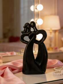 1件装 8.25英寸 浪漫情侣拥抱心形装饰品，永恒爱情治愈情侣家居装饰 - 家居摆件、派对装饰、圣诞节、感恩节、情人节、婚礼、斋月、开斋节、周年纪念日，贴心浪漫礼物 - 黑金色 - 查看 2